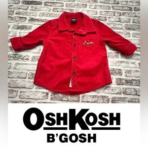 Vintage OshKosh Corduroy Shirt Choo Choo Train Red Holidays Baby‎ 6-9 Months